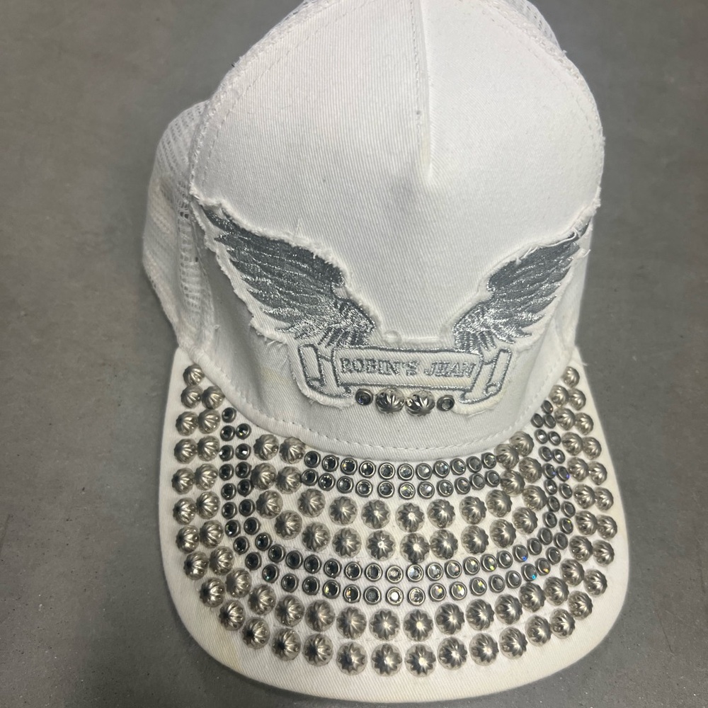 Robin’s jean White Cap with Silver Studs and Wings